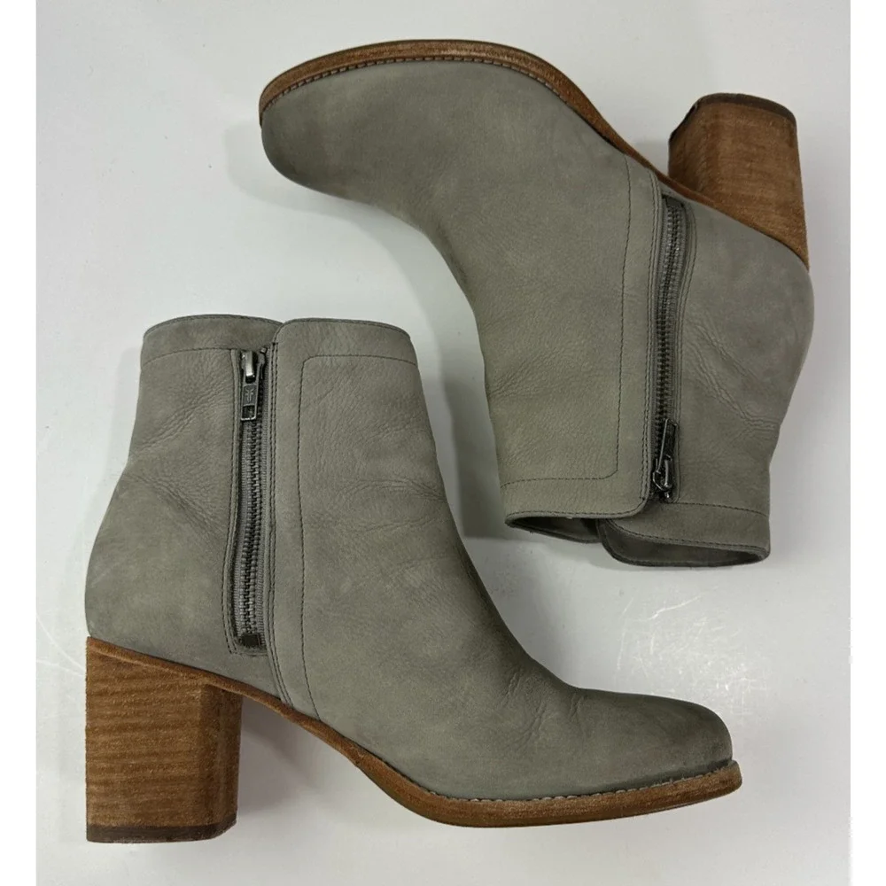 Frye Addie Double Zip Leather Ankle Heeled Boots Gray Distressed Bootie Size 9 B - Picture 16 of 16